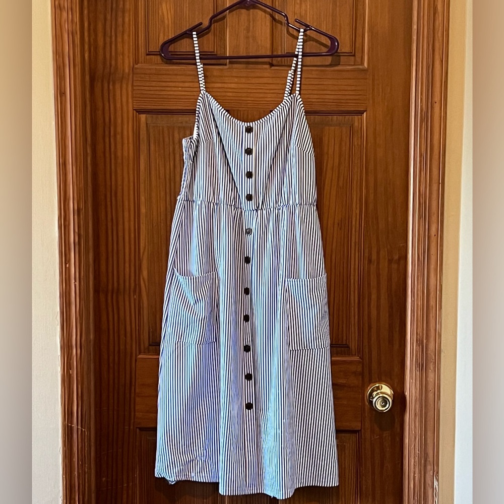 Blue and white striped dress with pockets